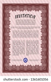 Red Invitation template. Vector illustration. With great quality guilloche pattern. Beauty design. 