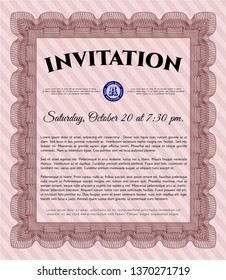 Red Invitation template. Vector illustration. With guilloche pattern and background. Lovely design. 