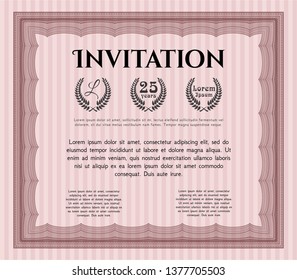 Red Invitation template. Vector illustration. Printer friendly. Money Pattern design. 
