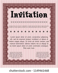Red Invitation. Vector illustration. With complex linear background. Elegant design. 