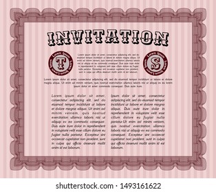 Red Invitation. Vector illustration. With complex background. Money Pattern. 