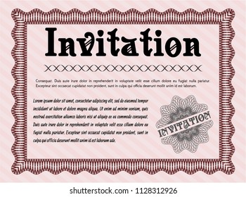 Red Invitation. Vector illustration. Easy to print. Money Pattern. 