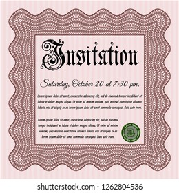Red Invitation. Vector illustration. With great quality guilloche pattern. Sophisticated design. 