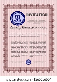 Red Invitation. Vector illustration. With great quality guilloche pattern. Sophisticated design. 
