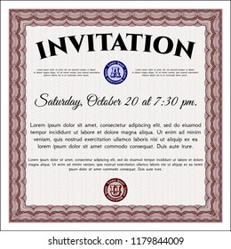 Red Invitation. Vector illustration. With guilloche pattern. Artistry design. 