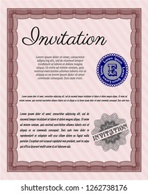 Red Invitation. Vector illustration. With guilloche pattern. Excellent design. 