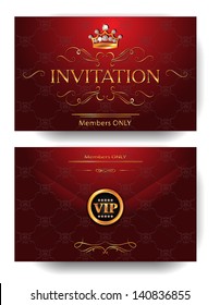 Red invitation VIP envelope with gold design elements and crown