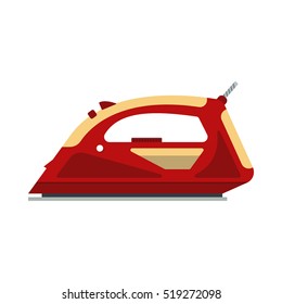 Red iron isolated on white background - vector illustration. Flat icon logo electrical equipment, ironing electric appliance, home device, housework tool