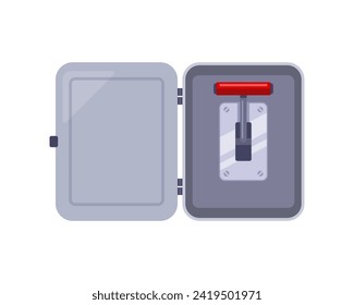 red iron switch in the cabinet. flat vector illustration.