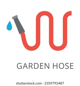 Red irrigation hose bent in zigzag isolated on white. Colored flat vector icon of garden hose. Gardening and agriculture concept