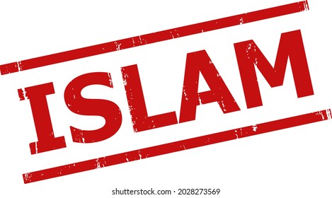Sello rojo ISLAM. Sello ISLAM con elementos de línea paralela. Sello ISLAM duro de color rojo, con superficie de angustia.