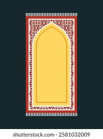 Red Islamic prayer carpet vector design. Prayer mat pattern tiles. Rug design