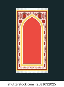 Red Islamic prayer carpet vector design. Prayer mat pattern tiles. Rug design