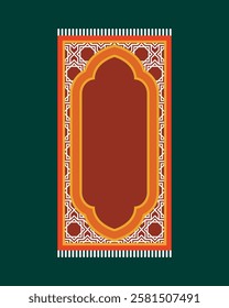 Red Islamic prayer carpet vector design. Prayer mat pattern tiles. Rug design