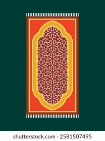 Red Islamic prayer carpet vector design. Prayer mat pattern tiles. Rug design