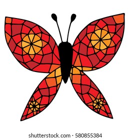 Red isolated butterfly with abstract pattern on the wing for tattoo, coloring book. Can be used for card, invitation, posters, placards, banners.