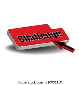 Red isolated button with the word challenge written with black letters