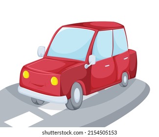 Red Isolated Cartoon Car on Road
