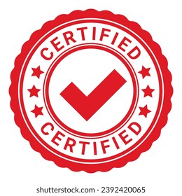 Red Isolated Certified rubber stamp seal with Stars and Tick icon vector illustration