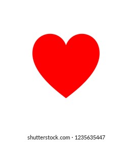 Red isolated icon of heart on white background. Silhouette of heart shape. Flat design. Symbol of love.