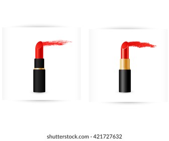 red isolated lipstick with shadow on white paper background