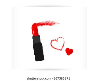 red isolated lipstick with trace and graphic cosmetic heart