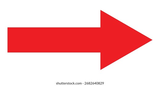 Ícone único isolado vermelho do vetor gráfico longo no fundo branco. Ícone de vetor isolado com ponta de seta na página branca. Apontando ícone de seta única. EPS 10. 