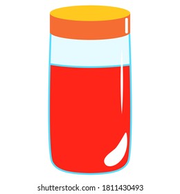 Botella de poción mágica roja aislada. Símbolo de Halloween. Estilo de caricatura simple. El ocultismo y la brujería beben. Química de elixir de cuento de hadas. Prueba de aura. Cosméticos y medicina