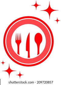 red isolated restaurant icon with kitchen ware