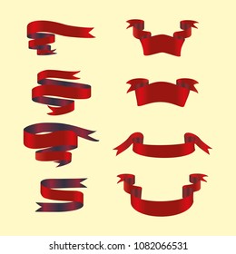 Red isolated ribbon banners set. Bulky tapes collection. Vector celebration stickers and decorations