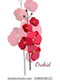 Rot isoliert einfache exotische Blumen Orchidee auf weißem Hintergrund. Einfaches, flaches Grafikdesign aus roter Orchidee. Probe Vektorgrafik Blume. Vektorgrafik isolierte flache Stilkunst mit exotischen Blumen