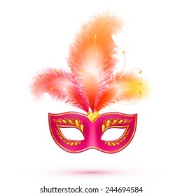 Red Isolated Vector Carnival Mask With Feathers