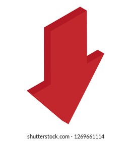 Red  isometric arrow. Decay sign for infographic graph, chart. Vector