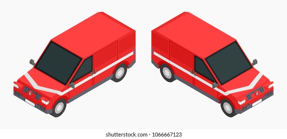 red isometric cars for cargo transportation stock vector image illustration