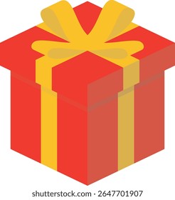 Red Isometric Gift Box with Yellow Ribbon for Celebration and Holiday Decoration