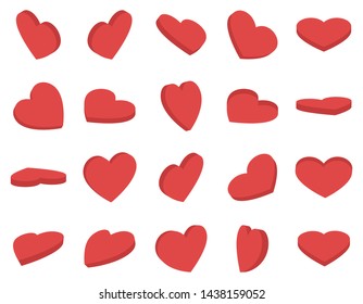 Red isometric hearts icon set, love symbol vector illustration