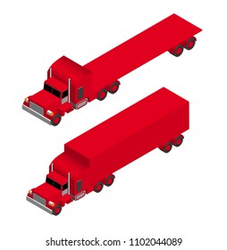 red isometric trucks