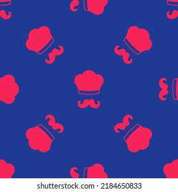 Red Italian cook icon isolated seamless pattern on blue background.  Vector