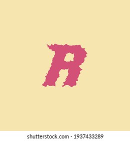 Roter kursiver Buchstabe R, Anfangslogo mit Verzerrungs- oder Müllstil auf gelbem Hintergrund