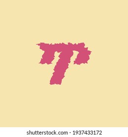 Red italic letter T monogram initial logo with distort or trash style in yellow background