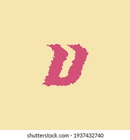 Red italic letter U monogram initial logo with distort or trash style in yellow background