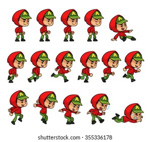 Red Jacket Green Cap Boy Game Sprites
for side scrolling action adventure endless runner 2D mobile game.