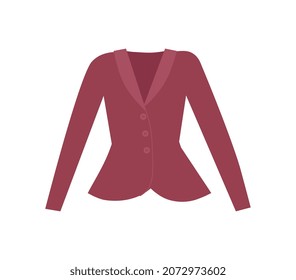 Red jacket sticker. Womens clothing for cold season, weather, autumn, winter. Graphic elements for website. Fashionable home look, casual outfit, trend, modern style. Cartoon flat vector illustration