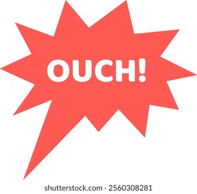 Red jagged speech bubble with the word ouch expressing a sudden feeling of pain and surprise, isolated vector illustration on white background