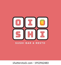 Red Japan Asian Oishi Sushi Bar and Resto Logo for Restaurant company business
