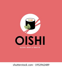 Red Japan Asian Oishi Sushi Bar and Resto Logo for Restaurant company business