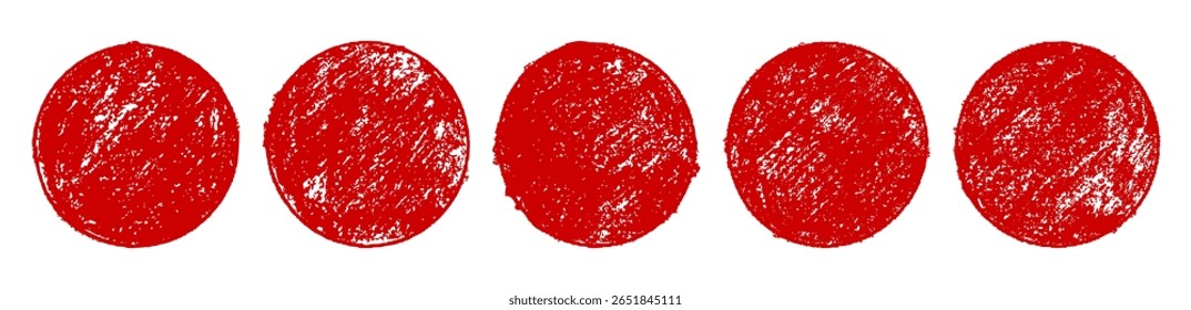 Red Japan sun rough round with grunge texture. Grunge circle stamp background brush. Grunge rough sun with texture