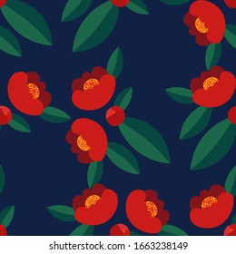 Red japanese camellia flower seamless pattern