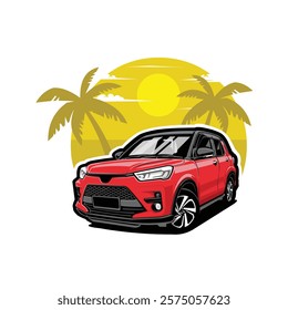 Red Japanese Crossover Vehicle Car Vector Art Illustration. Best for Car Club Related Tshirt Design