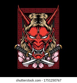 red japanese demon mask vector